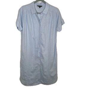 Well Worn Linen Blend Shirt Dress MIDI Blue M